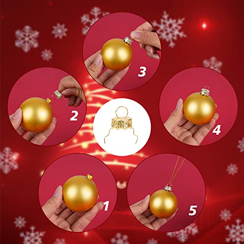 100 Pieces Round Christmas Ornament Caps and Ornament Hangers String Set - color: Gold