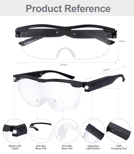OKH 160% Bright LED Readers Glasses Lighted led Magnifying Eyewear Strong Magnifying Glasses with Light for Close Work Reading