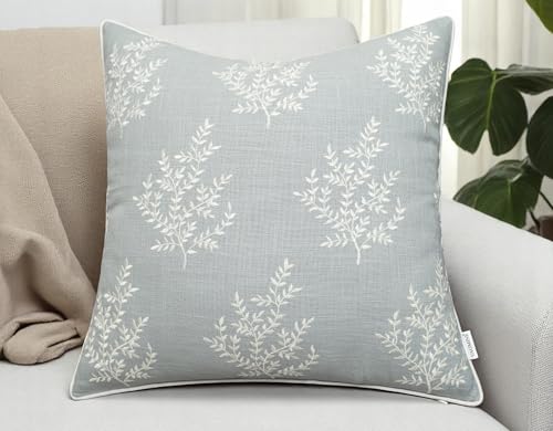 VAGMINE Embroidered Fern Leaf 18x18 Throw Pillow Cover, Robins Egg - color: Robins Egg-leaves, size: 18" x 18" (Pack of 1)