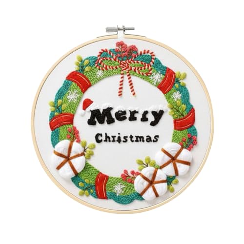 wtisan Christmas Embroidery Kit, Cross Stitch Kits for Beginners, Needlepoint with All Tools & Instructions, Stamped Hand Embroidery Starter Kit for Holiday Crafts & Xmas Home Decor, W19 - color: W19, size: 1 Pack