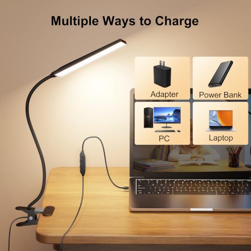 Vansuny Clip on LED Desk Lamp, Eye-Caring USB Reading Light for Home Office - color: Black