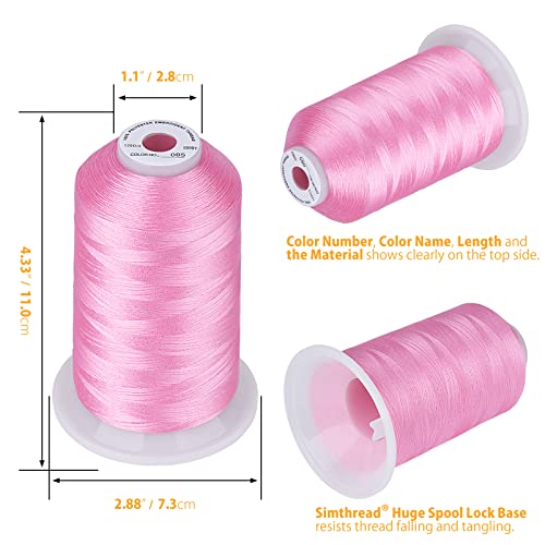 Simthread Embroidery Thread 5500 Yards Pink 085, 2 Huge Spools 40wt Polyester for Brother, Babylock, Janome, Singer, Pfaff, Husqvarna, Bernina Machine - color: Pink