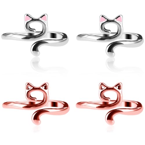 YUXIANLB Knitting Crochet Loop Ring for Fingers Metal Open Yarn Guide Crochet Rings Adjustable Braided Faster Knitting Thimbles Holders Accessories (2Rose Gold, 2Silver with Pink) - color: 2Rose Gold, 2Silver with pink