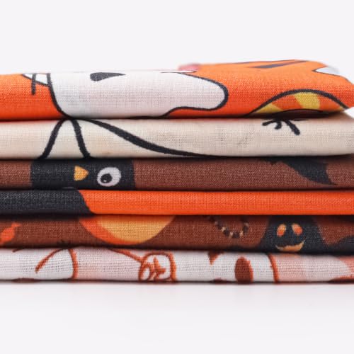 6 Pcs 18 x 21 Inches Halloween Cotton Fabric Precut Quilting Fabric Bundles Solid Colors Quilt Material for DIY Craft Sewing Embroidery - color: Halloween