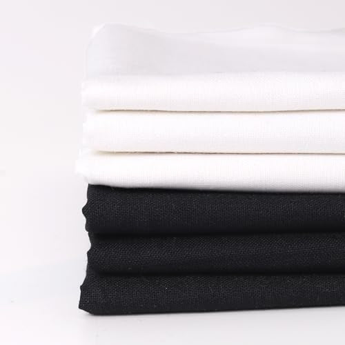 6 Pcs 18 x 21 Inches Cotton Fabric Precut Quilting Fabric Bundles Solid Colors Quilt Material for DIY Craft Sewing Embroidery (Black White) - color: Black White
