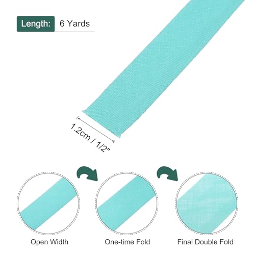 MECCANIXITY 1/2 Inch Double Fold Bias Tape Polyester Continuous Bulk Bias Tape for Sewing, Seaming Quilting Hemming Binding Crafts (Lake Blue 6 Yards) - color: Lake Blue, size: 1/2 Inch x 6 Yards