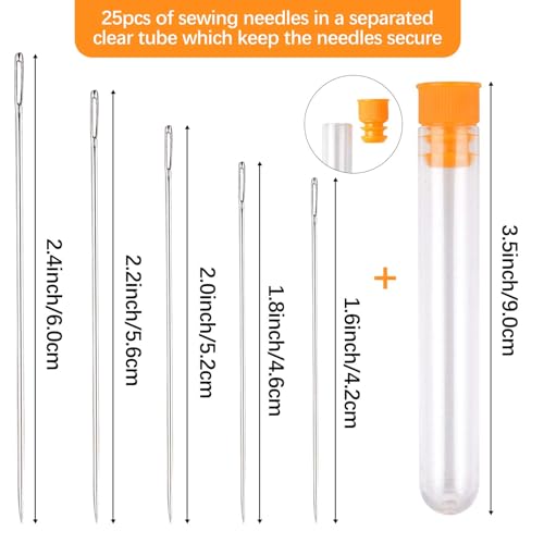 Embroidery Needles, Sewing Needles Large Eye Hand Sewing, Embroidery Needles for Hand Sewing,Big Eye Needle(25 PCS)