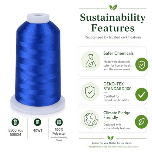 Simthread Embroidery Machine Thread 5000M 40WT Polyester, Blue 405 - color: Blue405