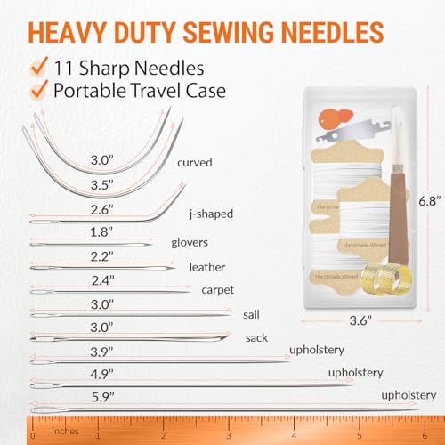 VONEEDL Upholstery Repair Kit: Waxed Sewing Thread (3 Rolls - White Color) & Heavy Duty Needles (11 PCS) for Leather, Canvas & Quilting Thread - color: White 3