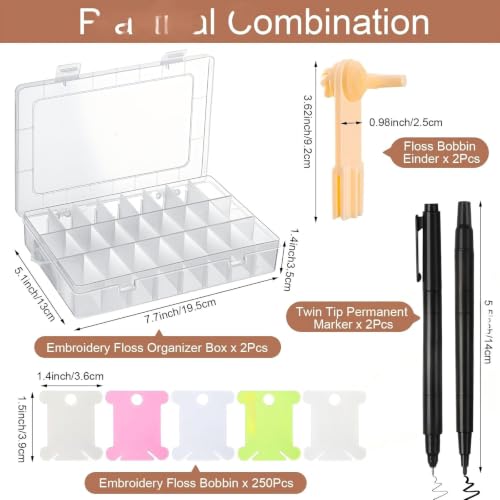 GlikCeil 250 Pcs Set Embroidery Floss Bobbins Thread Organizer Kit