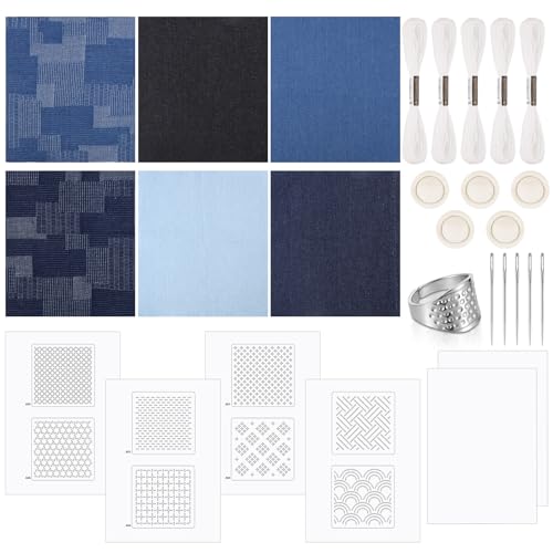 Booson 28 Pcs Thread Kit Sashiko Needles Denim Fabric