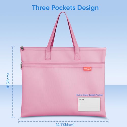 Wisdompro 14.1×11" Mesh Zipper Pouch with Handle, 3 Pockets File Bag-Pink - color: Pink