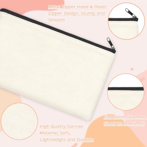 ZeeDix Small Canvas Zipper Pouch for Makeup Pencil Travel Storage 8.3x5 In - color: Beige, style: 36 Pcs