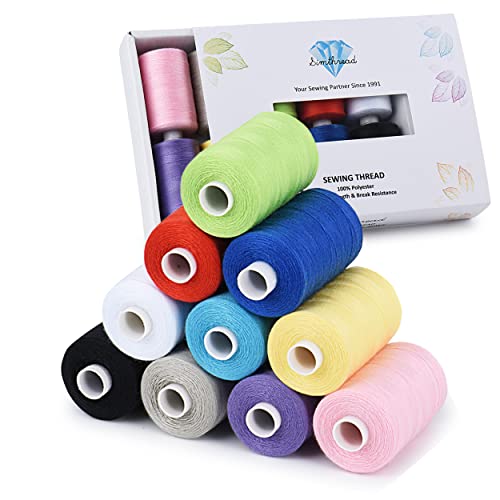 Simthread All Purpose Sewing Thread, 10 Spool Assorted Color 1000 Yards Each Bobbin Polyester Thread for Sewing, Handy Polyester Sewing Threads for Sewing Machine - (Basic Color Series) - color: basic color series