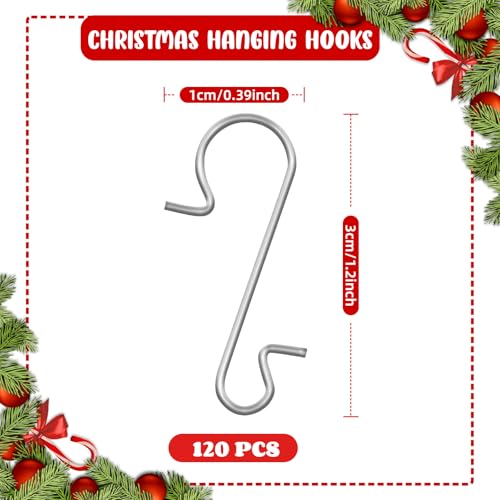 Naler 120PCS Ornament Hooks, Stainless Steel S-Shaped Hangers, Sliver - color: Silver