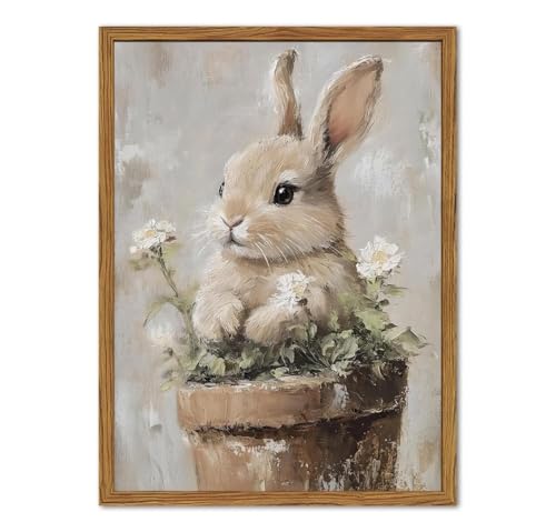 Framed Vintage Easter Bunny Wall Art, Cute Cottagecore Rabbit Floral Pictures Wall Decor, Spring Farmhouse Animal Paintings Prints Rustic Home Decor for Living Room Bedroom Nursery 8x10 inch - color: Cute Rabbit, size: 10"L x 8"W