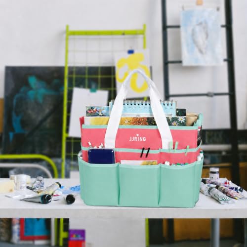 JJRING Craft Organizer Tote Bag Large Art Storage Caddy Green and Orange - color: Green&Orange, size: Large