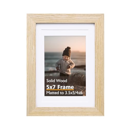 KINLINK 5x7 Picture Frame Natural, Wood Frame with Acrylic Plexiglass for Pictures 4x6 with Mat or 5x7 without Mat, Tabletop and Wall Mounting Display, 1 Pack - color: Natural, size: 5x7