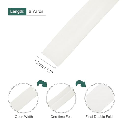 MECCANIXITY 1/2 Inch Double Fold Bias Tape Polyester Continuous Bulk Bias Tape for Sewing, Seaming Quilting Hemming Binding Crafts (Beige White 6 Yards) - color: Beige White, size: 1/2 Inch x 6 Yards