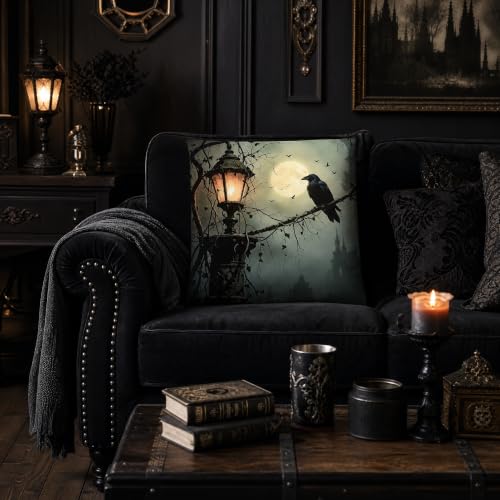 Moonlit Castle Raven Linen Pillow Cover 18x18 Gothic Dark Romance - color: Pa10055, size: 18" x 18" (Pack of 1)
