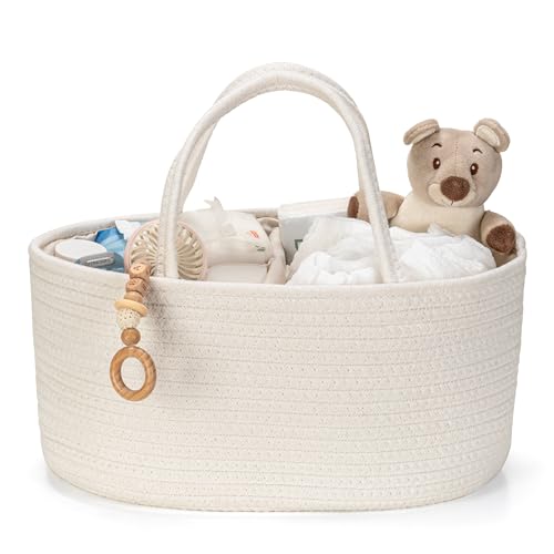 Diaper Caddy Organizer, Gift Basket for Baby Shower, Newborn Essentials - color: Off White, size: Small
