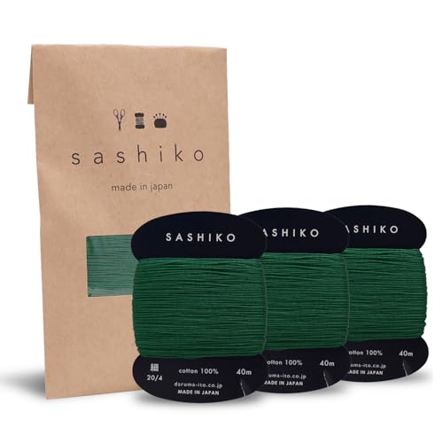 DARUMA Sashiko Thread Card Rolls Set of 3 (43.7 Yards x3) - Sewing & Embroidery, Includes Instruction Manual and Gift Packaging (Thin, Bamboo) - color: Bamboo, style: Thin