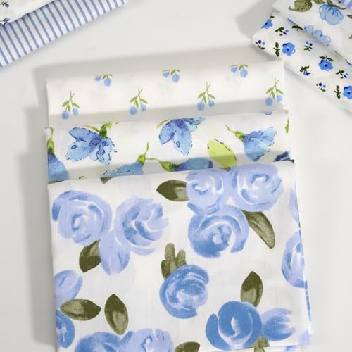 10 Pieces 50x50cm Floral Cotton Fabric Blue Series Patterns Pre-Cut Patchwork Squares for DIY Crafts Sewing Quilting