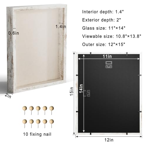 11x14 Shadow Box Picture Frame Display Case with Soft Linen Back, Distressed White Wooden Memory Shadow Box Frame with Tempered Glass Cover for Wall Display - color: Distressed White, size: 11x14