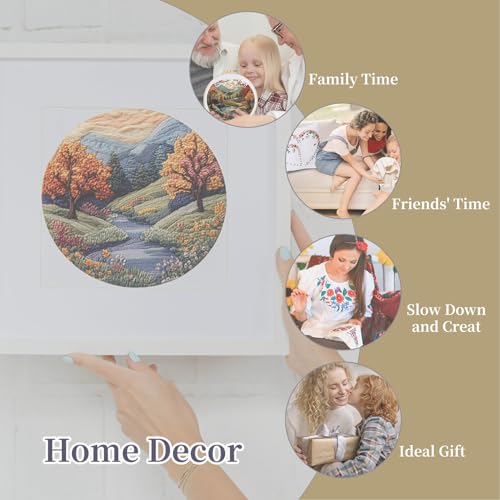 FONNUY Embroidery Kit for Beginners, Boho Nature Landscape Pre-Stamped Pattern Kits for Adults with Hoop, Easy to Follow Color Thread Needlework, 8'' Hoop (Mountain Trail) - color: Mountain Trail