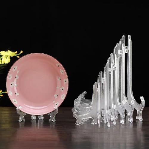 LonlyEagle 12 Pack 5 Inch Clear Plastic Easels or Stand/Plate Holders to Display Pictures or Other Items at Weddings, Plate Stands for Home Decoration, Birthdays, Tables - size: 5 inch