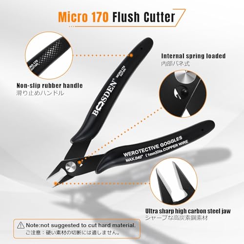 BOOSDEN Mini Flush Cutters & Wire Cutters Set for Jewelry Making 5 Inch - size: 5" Wire Cutter+5" Flush Cutter