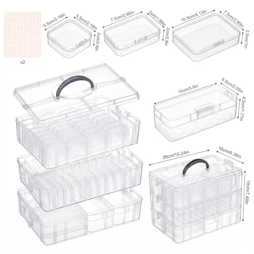 Stackable Bead Organizer 3 Tier with 58pcs Small Boxes Storage Container - size: 3-Tier 58pcs Assorted Boxes