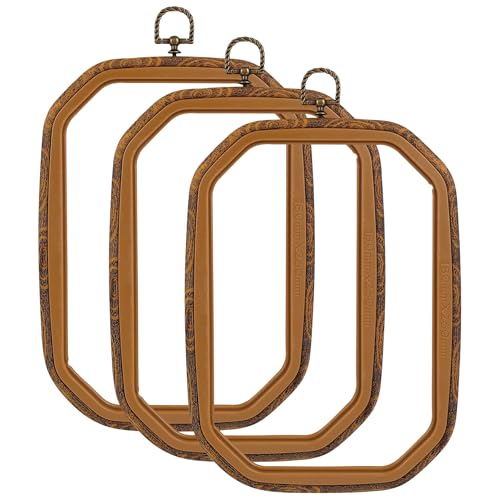 Framendino, 3 Pack Imitated Wood Embroidery Hoop Frame Cross Stitch Hoops Rectangle for Display Sewing Craft Hanging - size: 10" x 7"