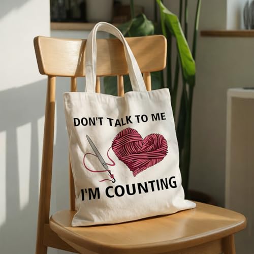 Cute Goose Crochet Canvas Tote Bag for Women - color: I'm Counting
