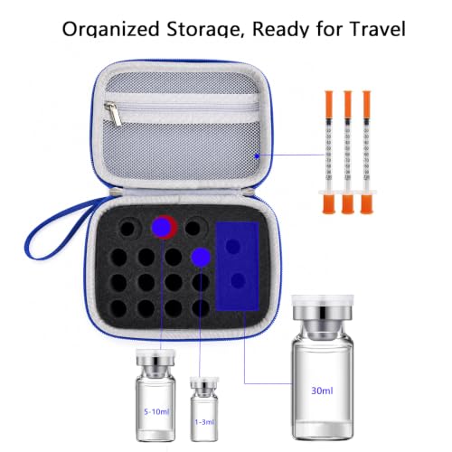 17 Slots Peptide Insulin Vial Hard EVA Travel Case Fits 1ml-30ml Vials - color: Blue