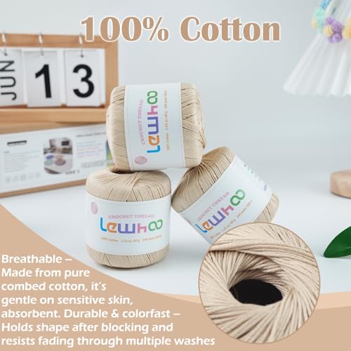 Size 3 Crochet Thread, 3 Pack Lace Yarn Ball 100% Cotton Natural - color: Natural