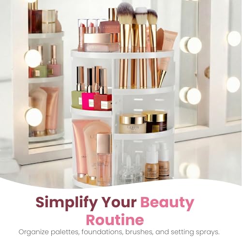 Masirs 360 Rotating Makeup Organizer Countertop, Adjustable Shelf, White - color: White