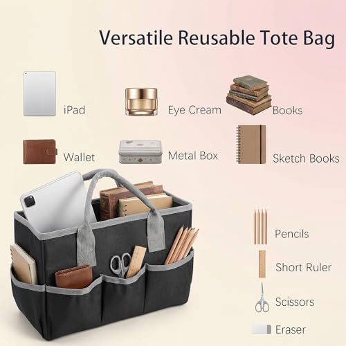 Kegeeei 2 Pack Art Organizer Craft Storage Tote Bag, Oxford Fabric Carrying Caddy with Multiple Pockets for Office, Studio, Travel & Home, Black