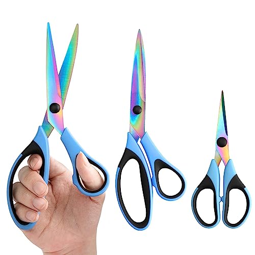 Scissors All Purpose, Sharp Titanium Blades Shears, Rubber Comfort Grip Handle, Multipurpose scissors 3 pack, Great for Office, Fabric, Craft, Sewing, Arts, School and Home Supplies, Black&Blue - color: Blue&black