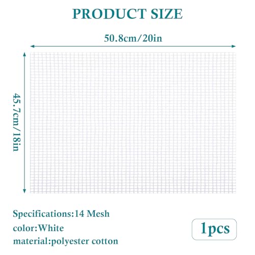 Nyuemystery 1 Pc 14 Mesh Needlepoint Canvas, 20 x 18 Inch White Blank Polyester Cotton Canvas for Embroidery, Cross Stitch & Knit Crochet Projects - color: 1 Pc