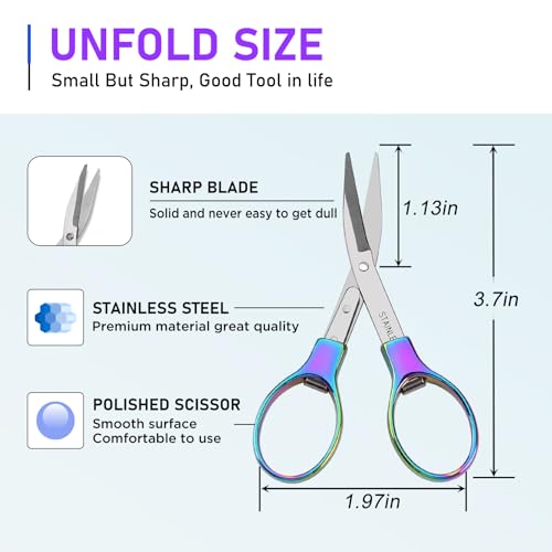 Friker Folding Scissors,Portable Telescopic Cutter Pocket Badge Scissors - color: Rainbow