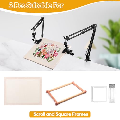 2 Sets Adjustable Embroidery Hoop Stand,Cross Stitch Hoop Holder with 360° Rotation,3-in-1 Hoop/Tablet/Phone Stand Hand Free,Needlepoint Hoop Stand,Cross Stitch Stand Suitable for Embroidery Hoops - style: 2PC-Black