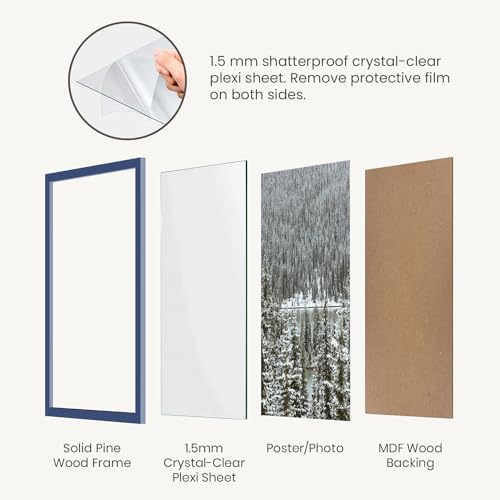 Opposite Wall - 8x10 in - Real Wood Blue Picture Frame - Lightweight, Versatile & Shatterproof - Wall Hanging & Tabletop Photo Frame - Office, Gallery & Home Decor - color: Blue, size: 8x10 in