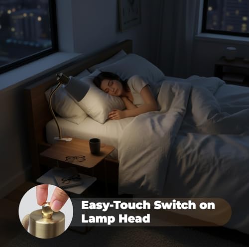 LALISU Desk lamp Eye-Caring Table Lamps 360°Rotation Gooseneck Clip on Lamp - color: White and Gold