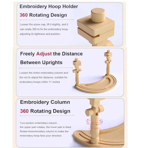 Huacan Embroidery Hoop Stand Adjustable - 360°Rotated Embroidery Frame Stand, Cross Stitch Stand, Beech Wood Embroidery Hoop Holder