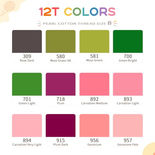 Size 8 Double Mercerized Egyptian Long Staple Cotton Pearl Thread 12 Gradient Colors per Box 5 Grams Ball Rainbow Color Embroidery Thread for Crochet Cross Stitch Hand Embroidery (12T) - color: 12T