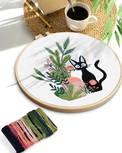 TINDTOP Embroidery Kit for Beginners Adult, Cat Embroidery Kit - color: Cat