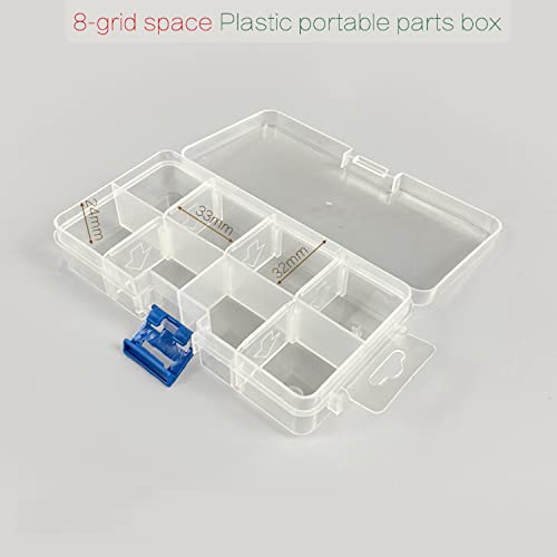 4 Pack 8 Grids Plastic Bead Organizer Box/Clear Crafts Thread Storage Containers with Removable Dividers (Free Letter Stickers)