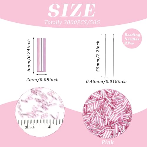 XIANNVXI 3000pcs Pink Glass Bugle Beads - color: Pink