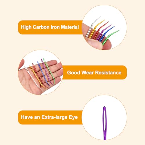 uxcell 8 Pcs Yarn Needle Kit, 2.76 Inch Tapestry Needles Bent High Carbon Iron Large Eye Sewing Darning Needles Hand Sewing Needles with Storage for Hand Sewing Art Crafts, Purple - color: Purple